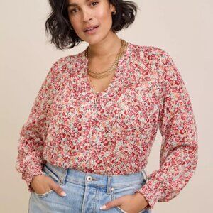 Crinkle Chiffon Smocked Blouson Sleeve Blouse - Size 2